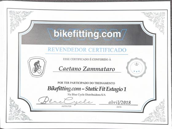 bikefitting.com Static Fit level 1 certificate issued to Caetano Zammataro in 2018