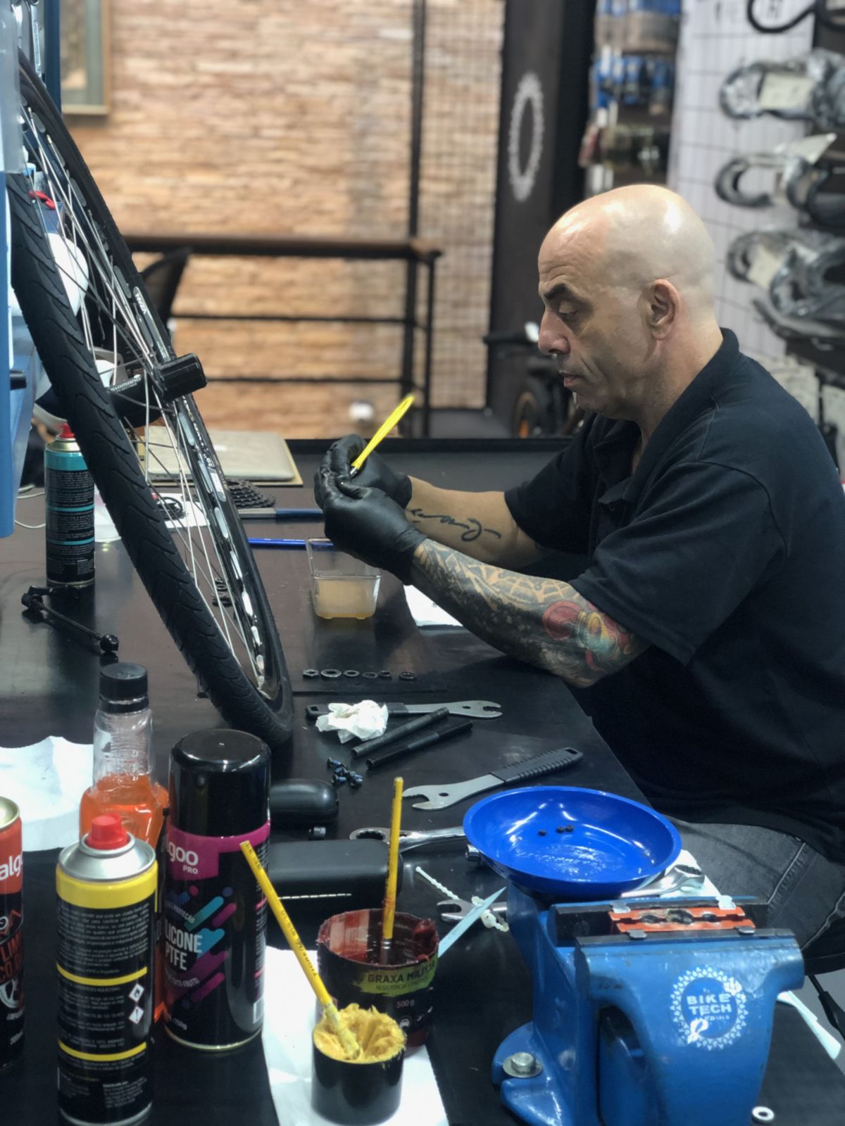 Marc working on a bike at the customer's location