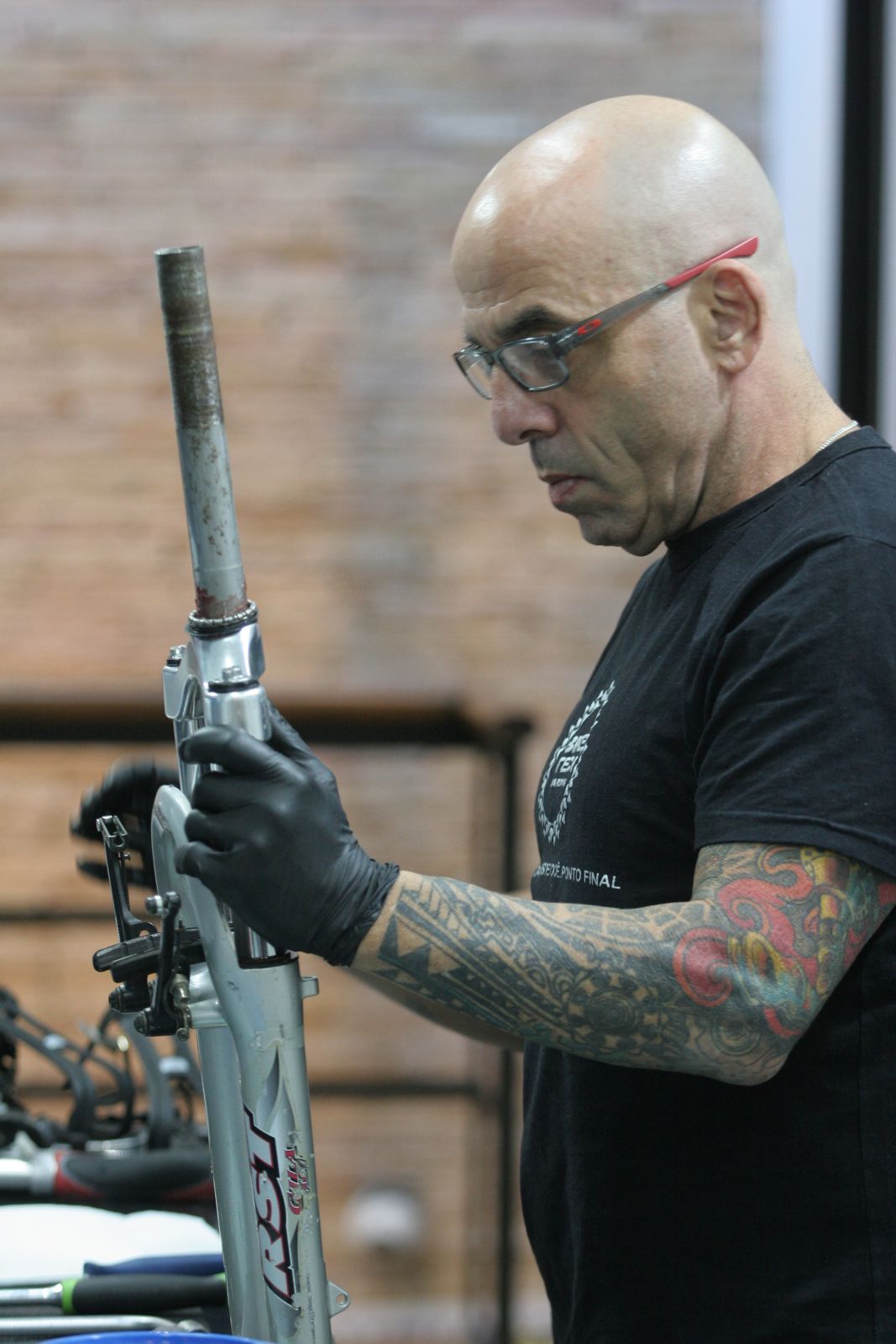 Close-up of Marc servicing a bike