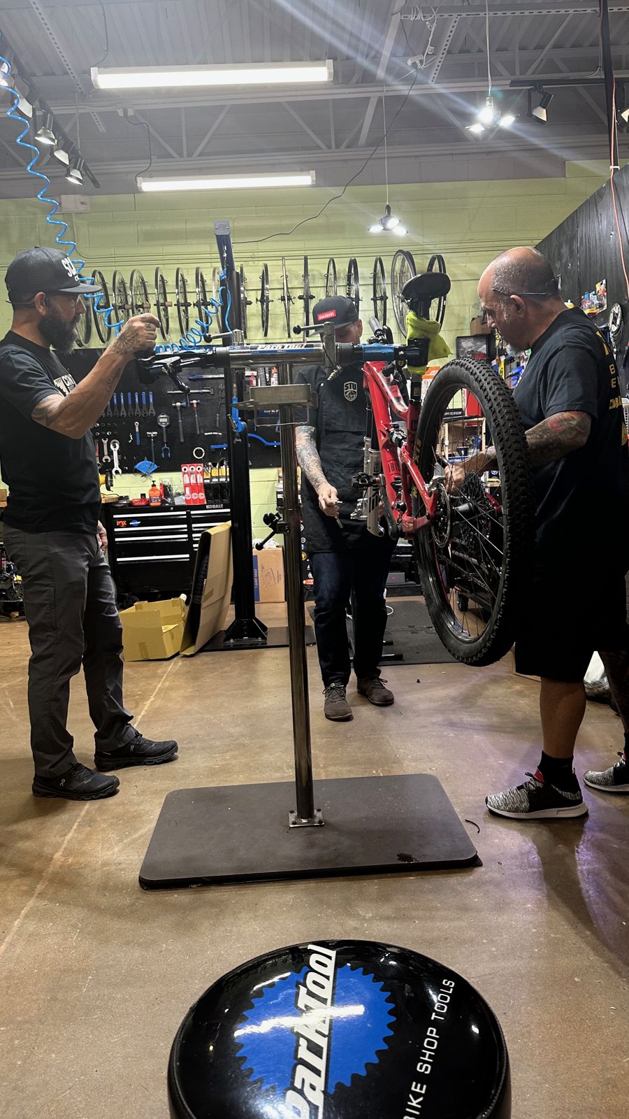 Fixing a flat tire on location