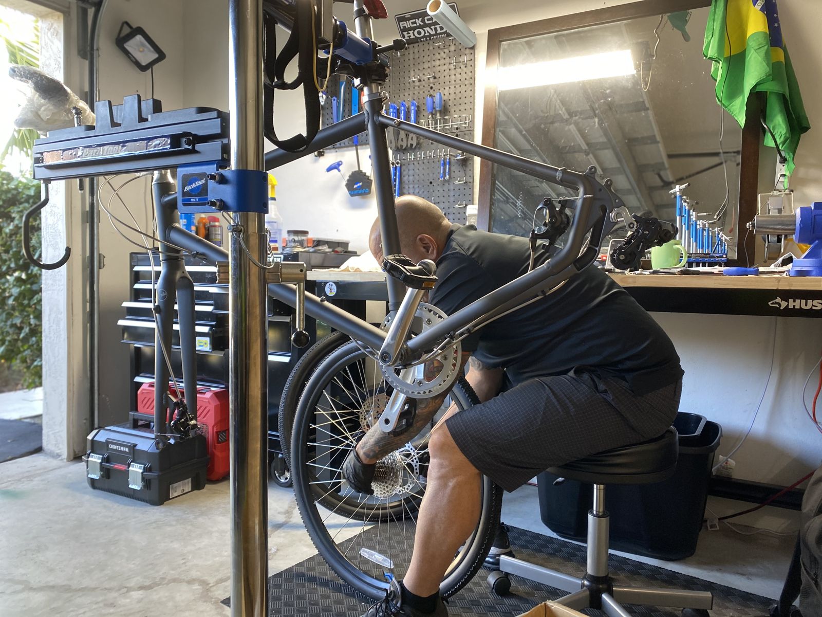 Marc tuning a bike on the stand